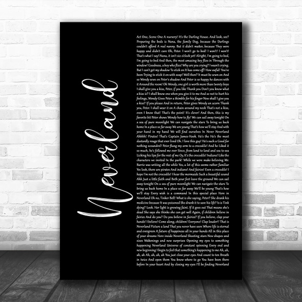 Matthew Morrison, Laura Michelle Kelly, Neverland Black Script Song Lyric Music Art Print