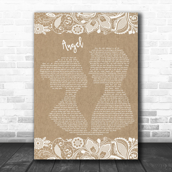 Shaggy Angel Burlap & Lace Song Lyric Music Art Print