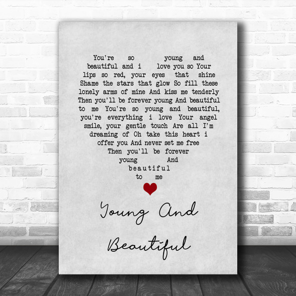 Elvis Presley Young And Beautiful Grey Heart Song Lyric Music Art Print