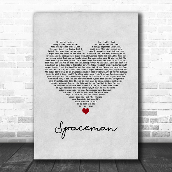 The Killers Spaceman Grey Heart Song Lyric Music Art Print