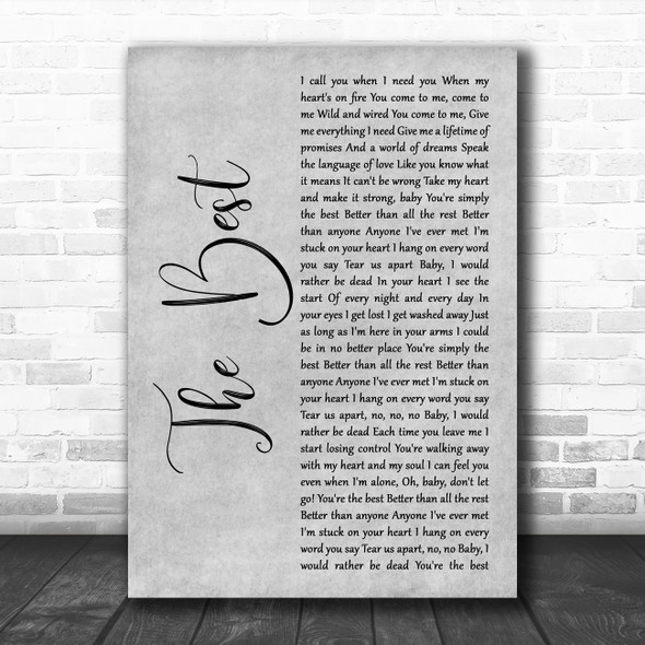 Tina Turner The Best Grey Rustic Script Song Lyric Music Art Print