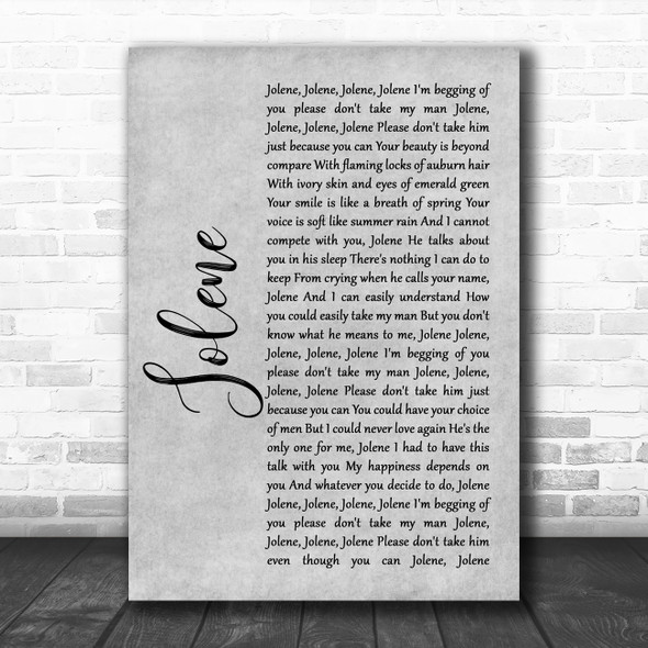 Dolly Parton Jolene Grey Rustic Script Song Lyric Music Art Print