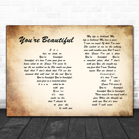 James Blunt You're Beautiful Man Lady Couple Song Lyric Music Art Print