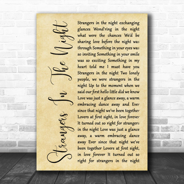 Frank Sinatra Strangers In The Night Rustic Script Song Lyric Music Art Print