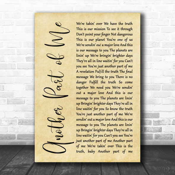 Michael Jackson Another Part of Me Rustic Script Song Lyric Music Art Print