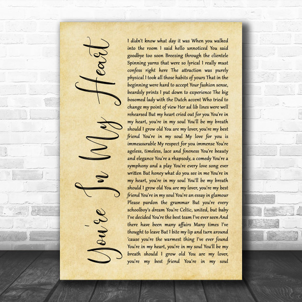 Rod Stewart You're In My Heart Rustic Script Song Lyric Music Art Print