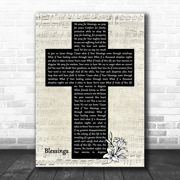 Laura Story Blessings Music Script Christian Memorial Cross Song Lyric Music Art Print