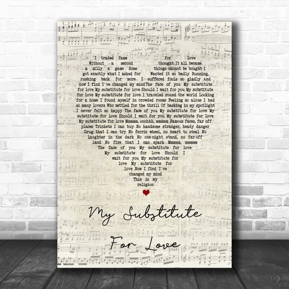 Madonna No Substitute For Love Script Heart Song Lyric Music Art Print