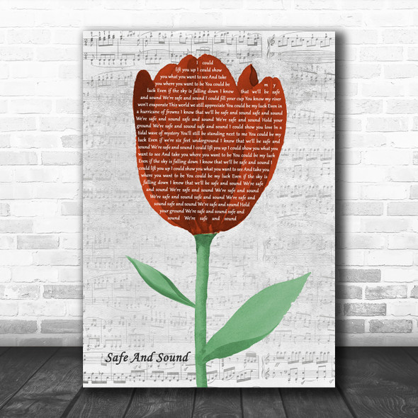 Capital Cities Safe And Sound Grey Script Watercolour Tulip Song Lyric Music Art Print