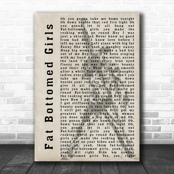 Queen Fat Bottomed Girls Freddie Mercury Silhouette Song Lyric Music Wall Art Print