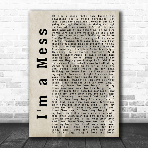 Ed Sheeran I'm a Mess Shadow Song Lyric Music Wall Art Print