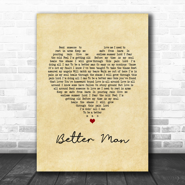 Robbie Williams Better Man Vintage Heart Song Lyric Music Art Print