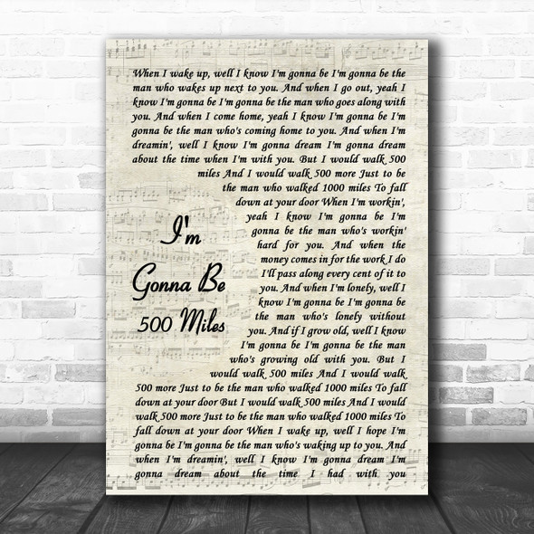 Sleeping At Last I'm Gonna Be 500 Miles Vintage Script Song Lyric Music Art Print