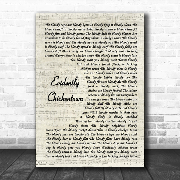 John Cooper Clarke Evidently Chickentown Vintage Script Song Lyric Music Art Print