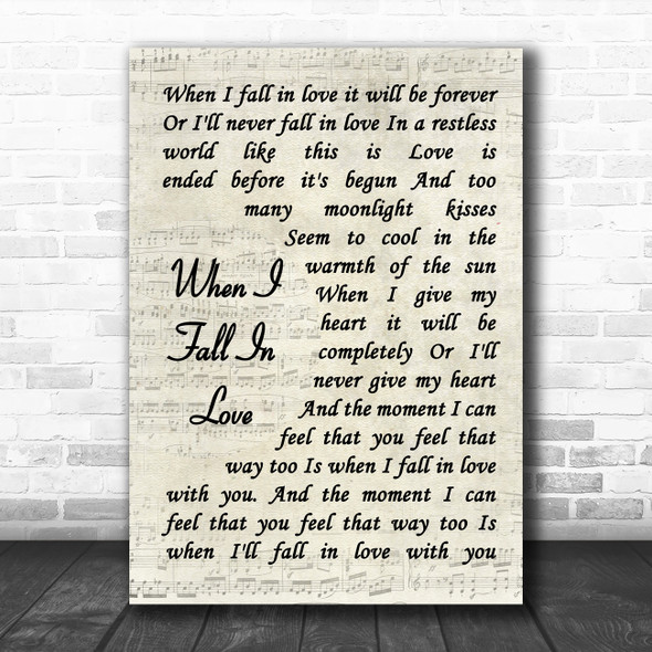 Nat King Cole When I Fall In Love Vintage Script Song Lyric Music Art Print