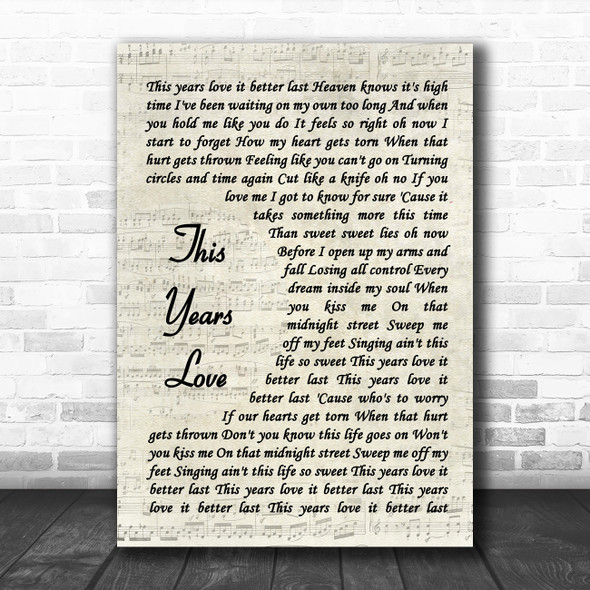 David Gray This Years Love Vintage Script Song Lyric Music Art Print