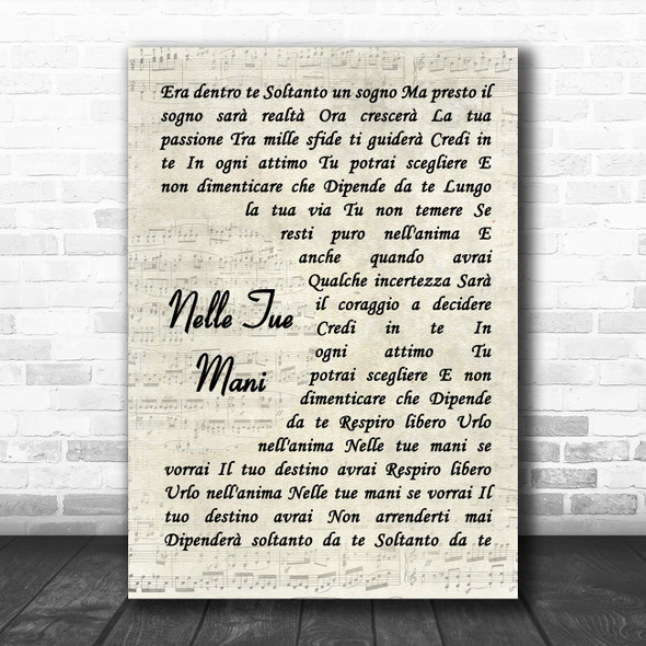 Andrea Bocelli Nelle Tue Mani Vintage Script Song Lyric Music Art Print