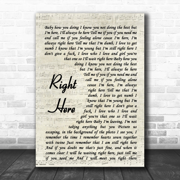 Lil Peep x Horse Head Right Here Vintage Script Song Lyric Music Art Print