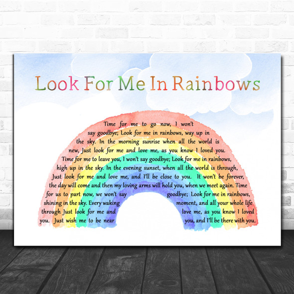 Vicki Brown Look For Me In Rainbows Watercolour Rainbow & Clouds Song Lyric Music Art Print