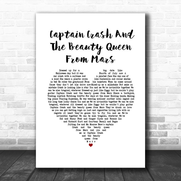 Bon Jovi Captain Crash And The Beauty Queen From Mars White Heart Song Lyric Music Art Print