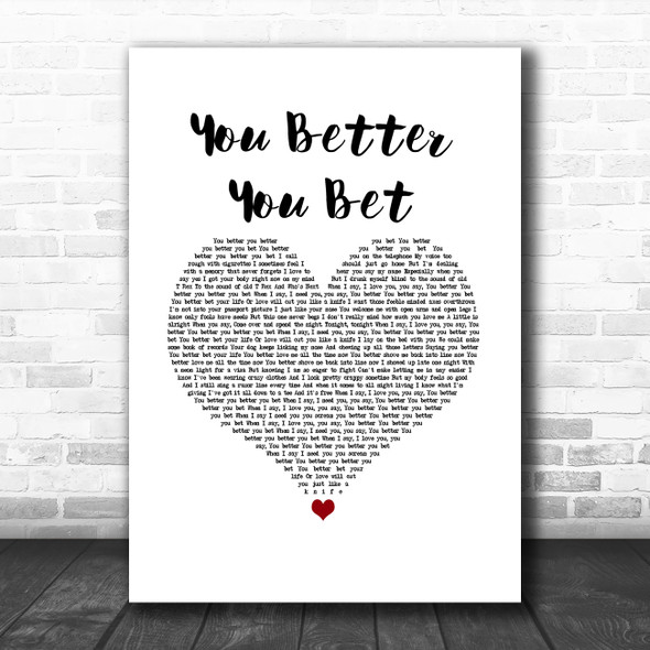 The Who You Better You Bet White Heart Song Lyric Music Art Print