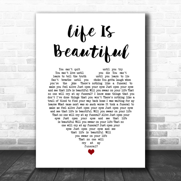 Sixx A M Life Is Beautiful White Heart Song Lyric Music Art Print