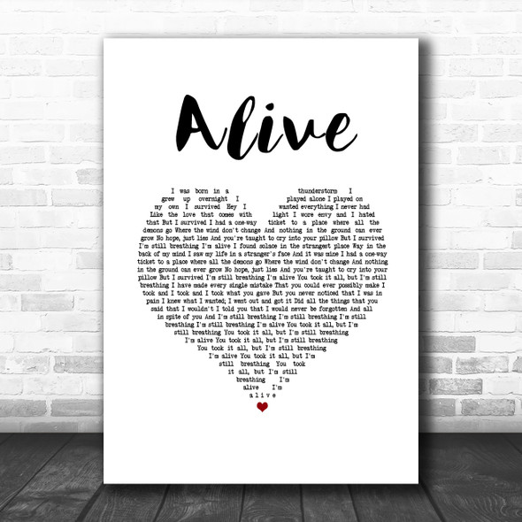 Sia Alive White Heart Song Lyric Music Art Print