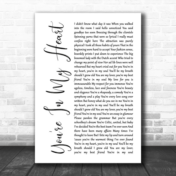 Rod Stewart You're In My Heart White Script Song Lyric Music Art Print