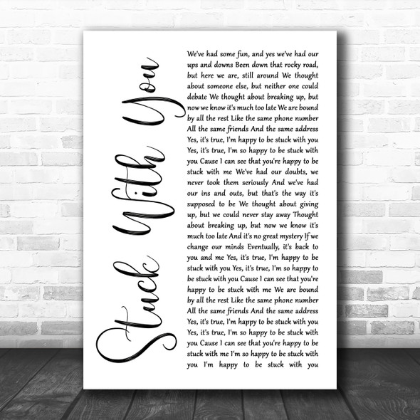 Huey Lewis And The News Stuck With You White Script Song Lyric Music Art Print