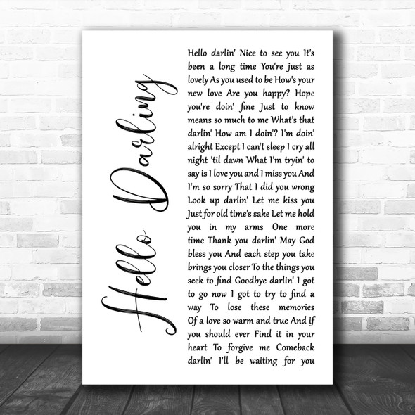 Conway Twitty Hello Darling White Script Song Lyric Music Art Print