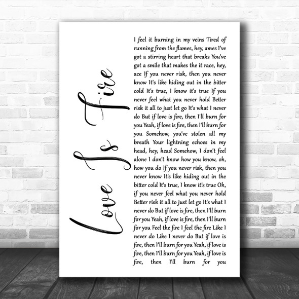 Freya Ridings Love Is Fire White Script Song Lyric Music Art Print