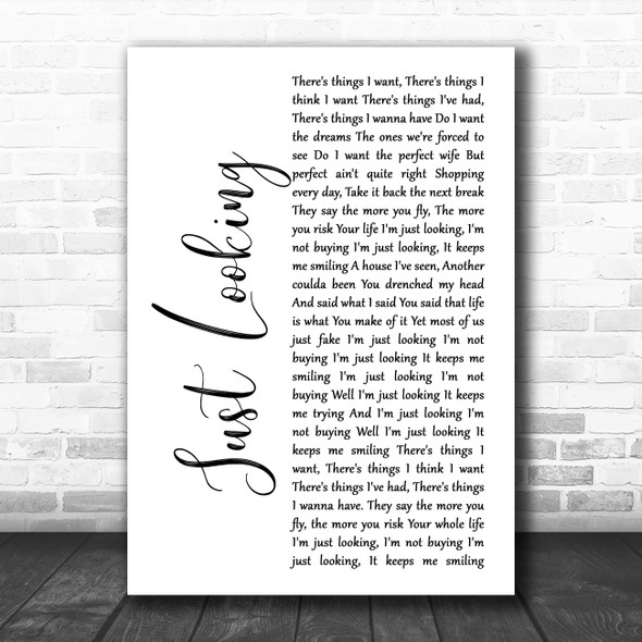 Stereophonics Just Looking White Script Song Lyric Music Art Print