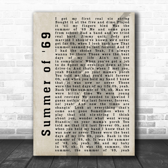 Bryan Adams Summer of '69 Shadow Song Lyric Music Wall Art Print