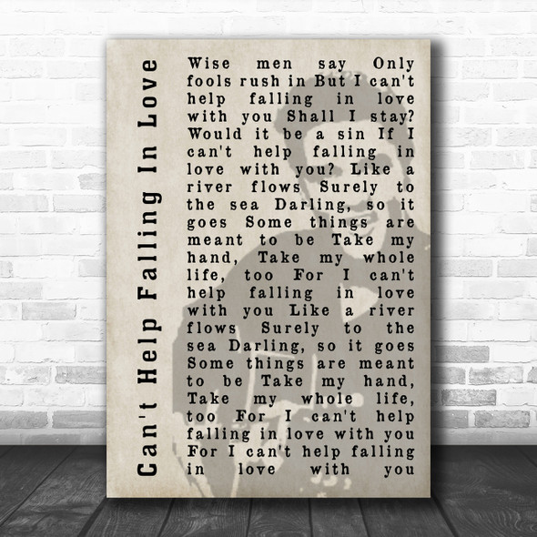 Elvis Presley Can't Help Falling In Love Face Shadow Song Lyric Music Wall Art Print