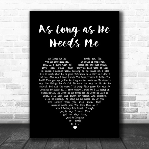 Jodie Prenger As Long as He Needs Me Black Heart Song Lyric Art Print