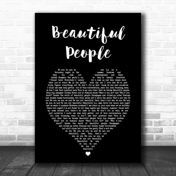 Ed Sheeran Beautiful People Black Heart Song Lyric Art Print