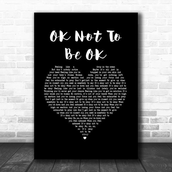 Marshmello & Demi Lovato OK Not To Be OK Black Heart Song Lyric Art Print