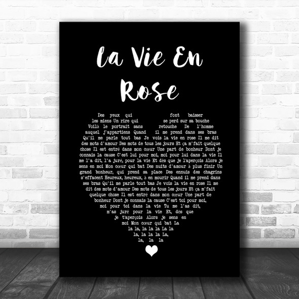 Édith Piaf La vie en rose Black Heart Song Lyric Art Print