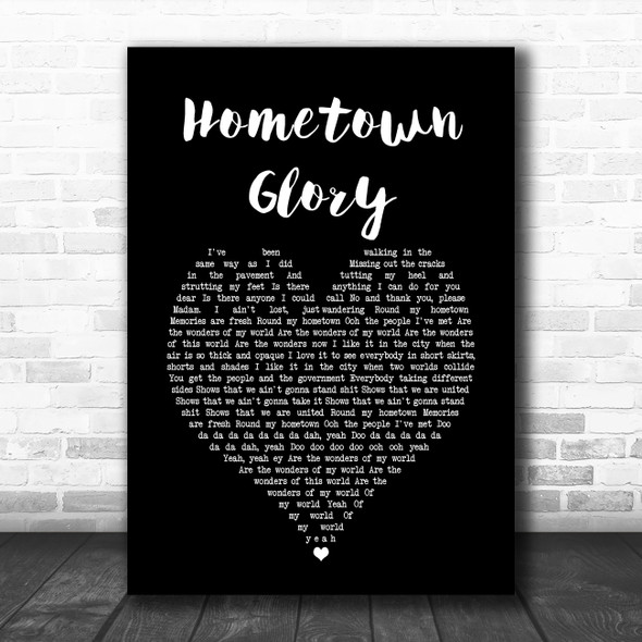 Adele Hometown Glory Black Heart Song Lyric Art Print