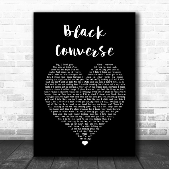 LOVA Black Converse Black Heart Song Lyric Art Print