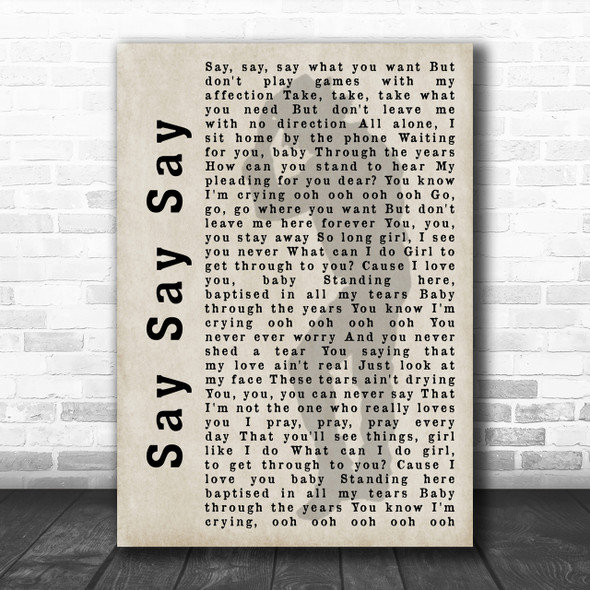 Michael Jackson Say Say Say Shadow Song Lyric Music Wall Art Print