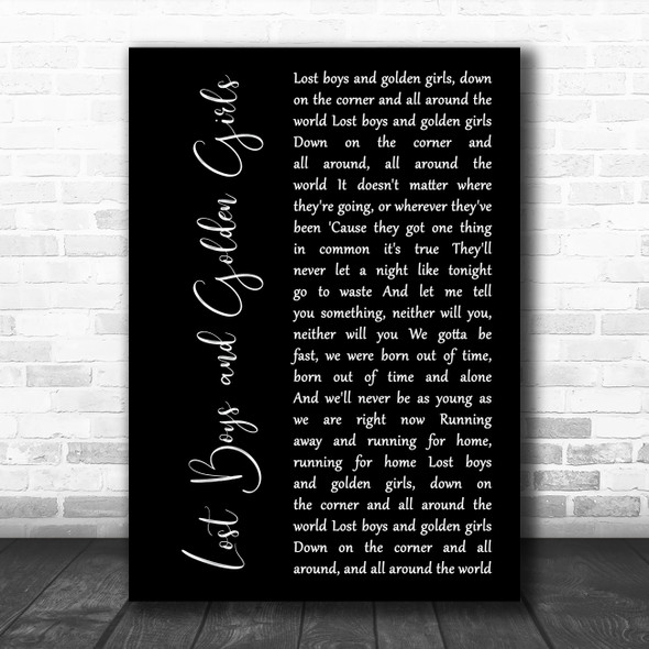 Jim Steinman Lost Boys and Golden Girls Black Script Song Lyric Art Print