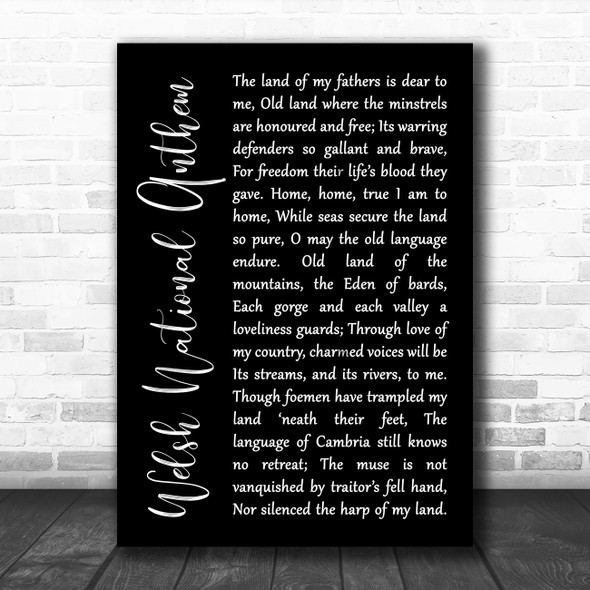 Welsh National Anthem Welsh National Anthem Black Script Song Lyric Art Print