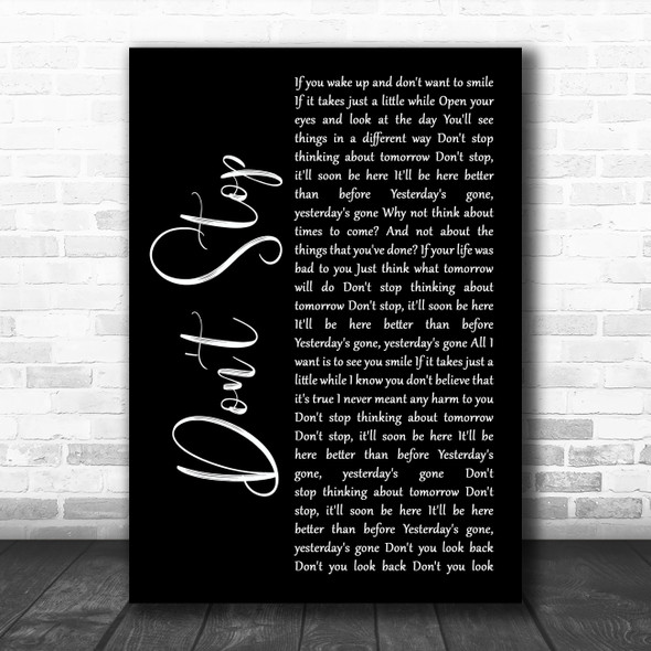 Fleetwood Mac Don't Stop Black Script Song Lyric Art Print