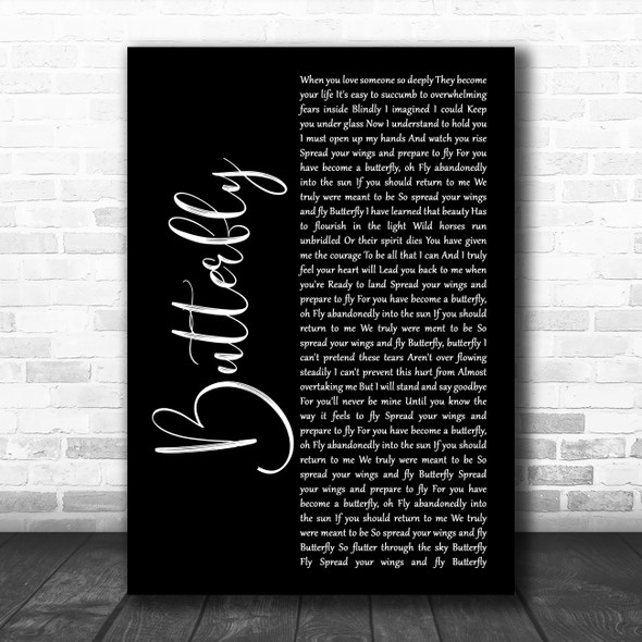 Mariah Carey Butterfly Black Script Song Lyric Art Print