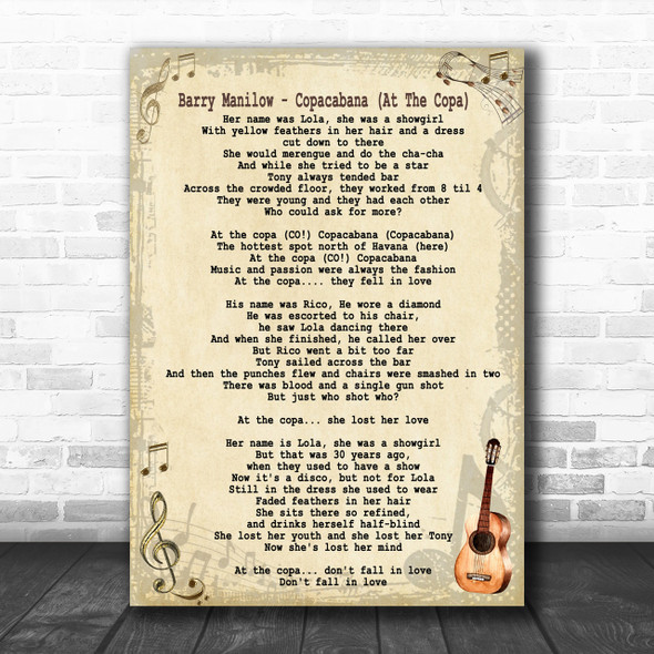 Barry Manilow Copacabana (At The Copa) Song Lyric Music Wall Art Print