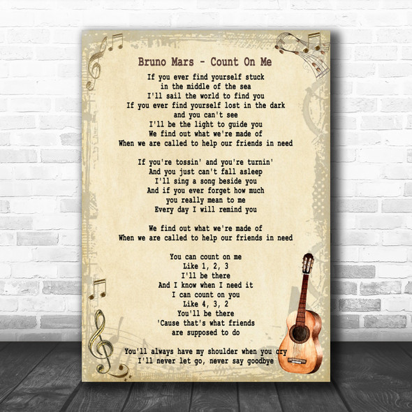 Bruno Mars Count On Me Song Lyric Vintage Music Wall Art Print