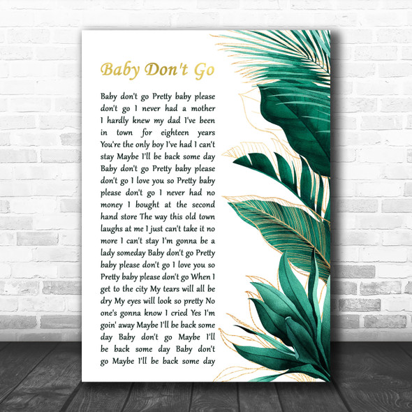 Sonny & Cher Baby Don't Go Gold Green Botanical Leaves Side Script Song Lyric Art Print