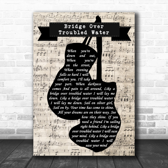 Simon And Garfunkel Bridge Over Troubled Water Music Script Boxing Gloves Song Lyric Art Print