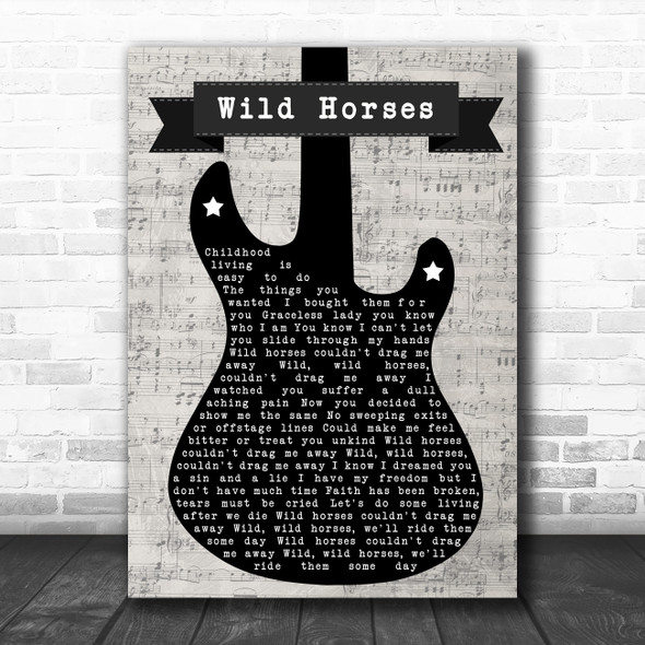 The Rolling Stones Wild Horses Electric Guitar Music Script Song Lyric Art Print